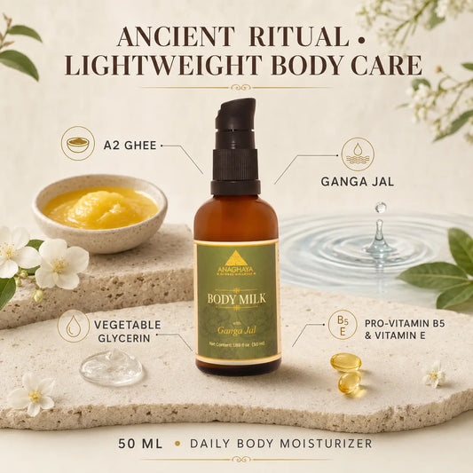 Anaghaya Ayurvedic Body Milk – Hydrating Lotion with A2 Ghee & Ganga Jal