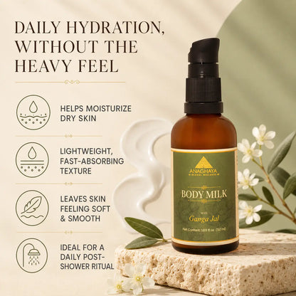 Anaghaya Ayurvedic Body Milk – Hydrating Lotion with A2 Ghee & Ganga Jal