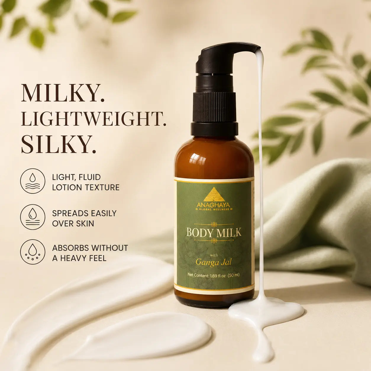 Anaghaya Ayurvedic Body Milk – Hydrating Lotion with A2 Ghee & Ganga Jal