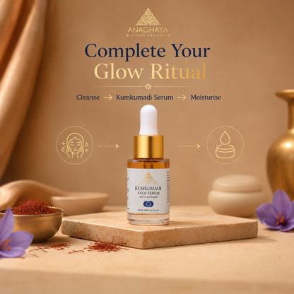 Complete your glow ritual with Anaghaya Kumkumadi Face Serum for radiant-looking skin