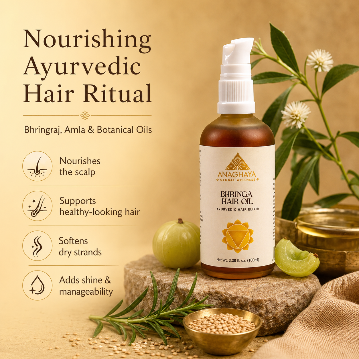 Anaghaya Bhringa Hair Oil with Bhringraj & Amla | Ayurvedic Hair Elixir